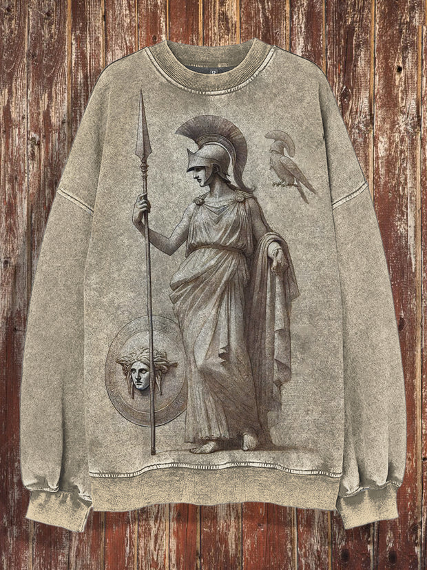 Unisex Greek Athena Printed Crew-Neck Retro Fashion Loose Long Sleeved Sweatshirt