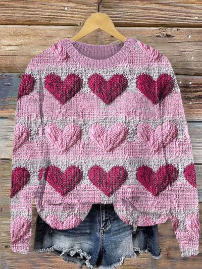 Unisex Retro Valentine's Day Heart Illustration Casual Long Sleeve Sweatshirt