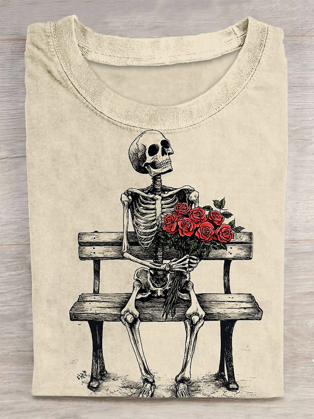 Unisex Skull Printed Vintage Fashion Loose Short Sleeve T-Shirt