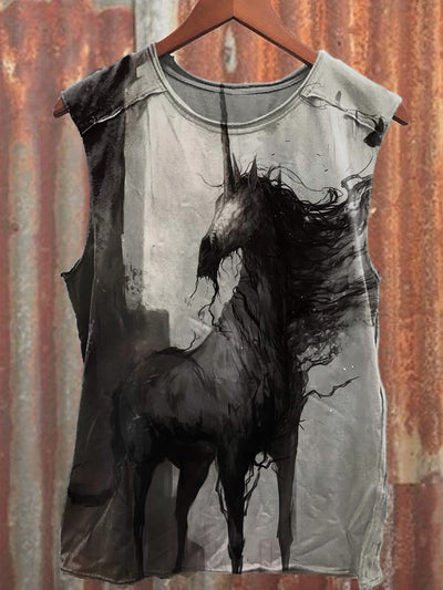 Men's Casual Dark Unicorn Printed Tank Top