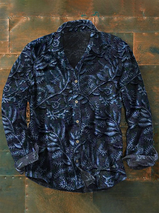 Retro Boho Floral Art Printed Western Vintage Unisex Casual Cotton Long Sleeve Shirt