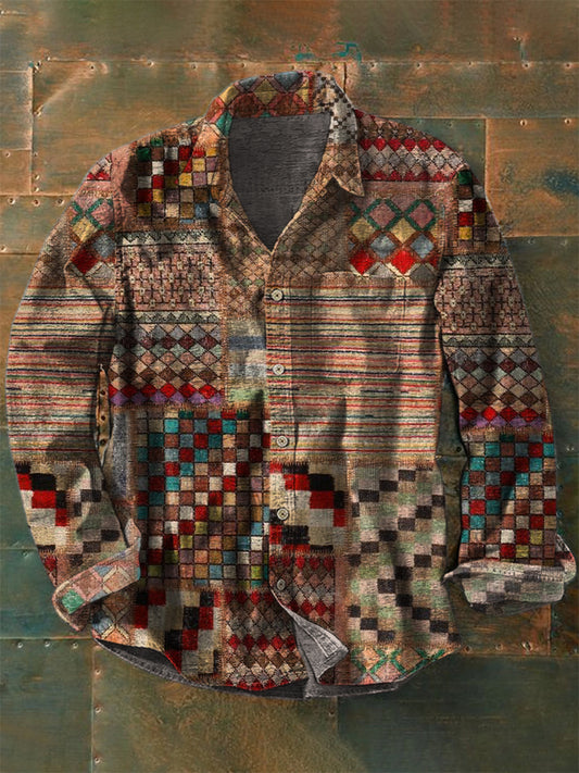 Retro Boho Floral Art Printed Western Vintage Unisex Casual Cotton Long Sleeve Shirt