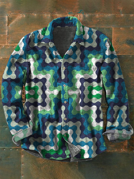 Retro Boho Floral Art Printed Western Vintage Unisex Casual Cotton Long Sleeve Shirt