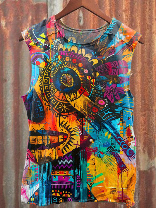 Retro Graffiti Illustration Art Illustration Printed Casual Tank Top