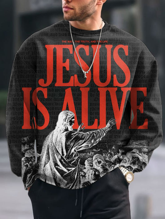 Men's Vintage Jesus Print Crew Neck Casual Sweatshit