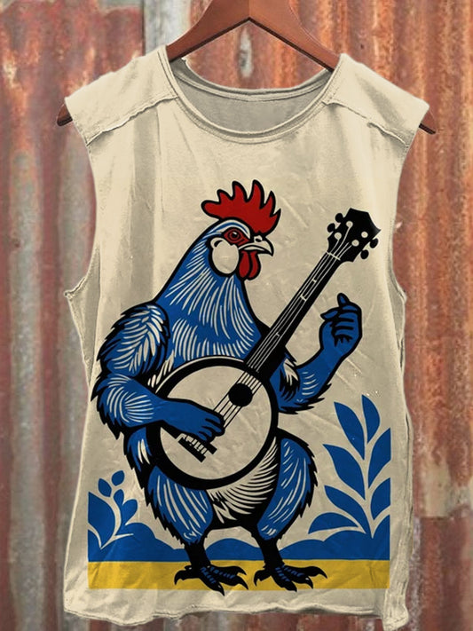 Unisex Funny Chicken Illustration Art Illustration Printed Casual Tank Top