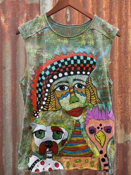 Retro Graffiti Illustration Art Illustration Printed Casual Tank Top
