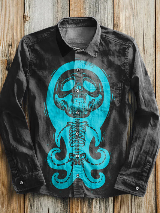 Funny Squid Skull Art Print Casual Long Sleeve Shirt