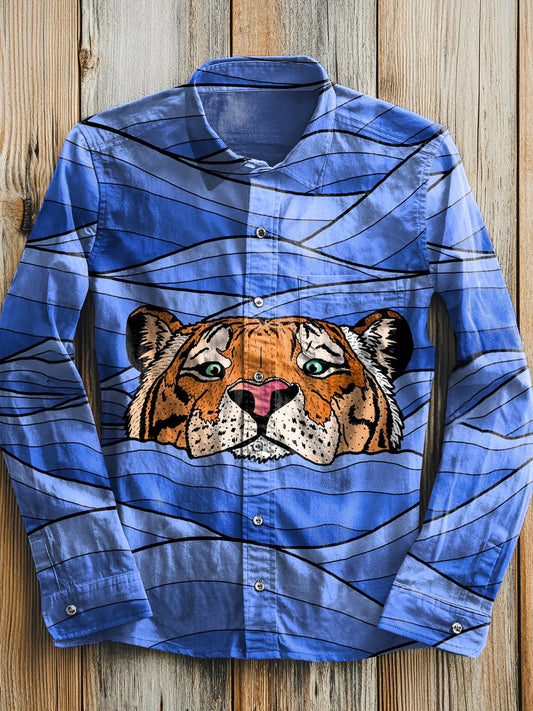 Funny Tiger Art Print Casual Long Sleeve Shirt