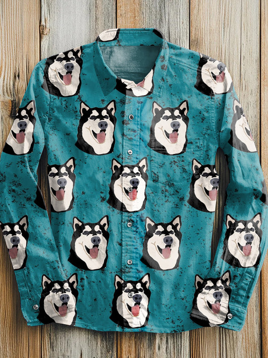 Funny Puppy Art Print Casual Long Sleeve Shirt