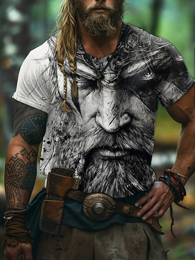 Retro Samurai Illustration Casual Short Sleeve T-shirt