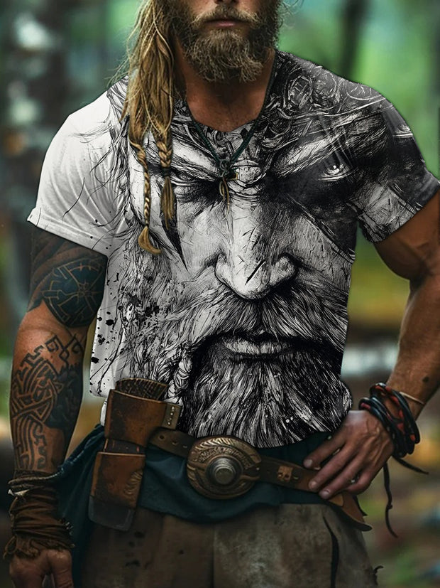 Retro Samurai Illustration Casual Short Sleeve T-shirt