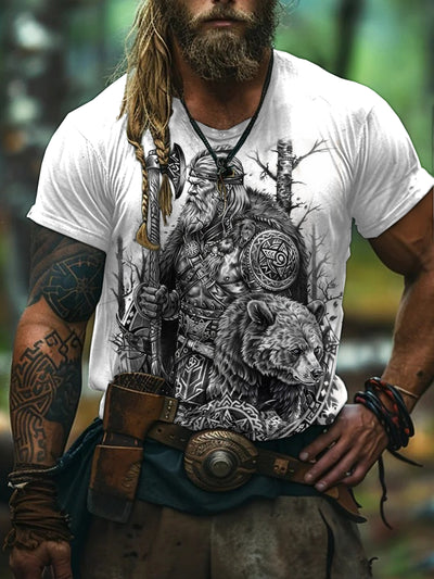 Retro Samurai Illustration Casual Short Sleeve T-shirt