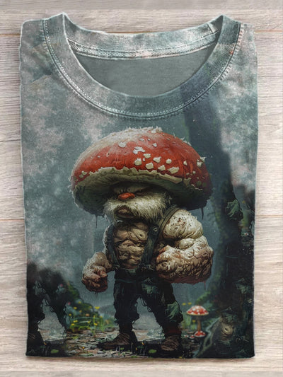 Unisex Mushroom Warrior Illustration Printed Casual Short Sleeve T-Shirt