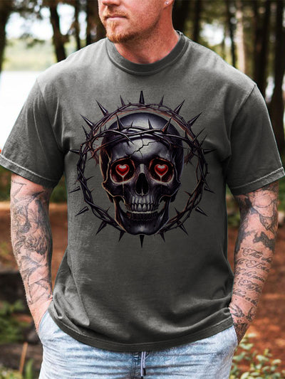 Skull Printed Vintage Fashion Loose Short Sleeve T-Shirt