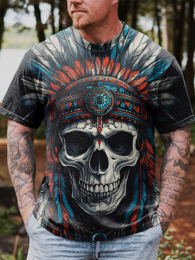 Skull Printed Vintage Fashion Loose Short Sleeve T-Shirt