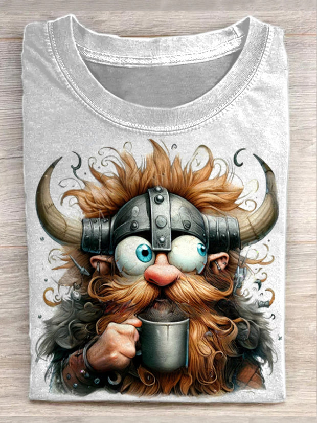 Unisex Funny Samurai Illustration Printed Casual Short Sleeve T-shirt