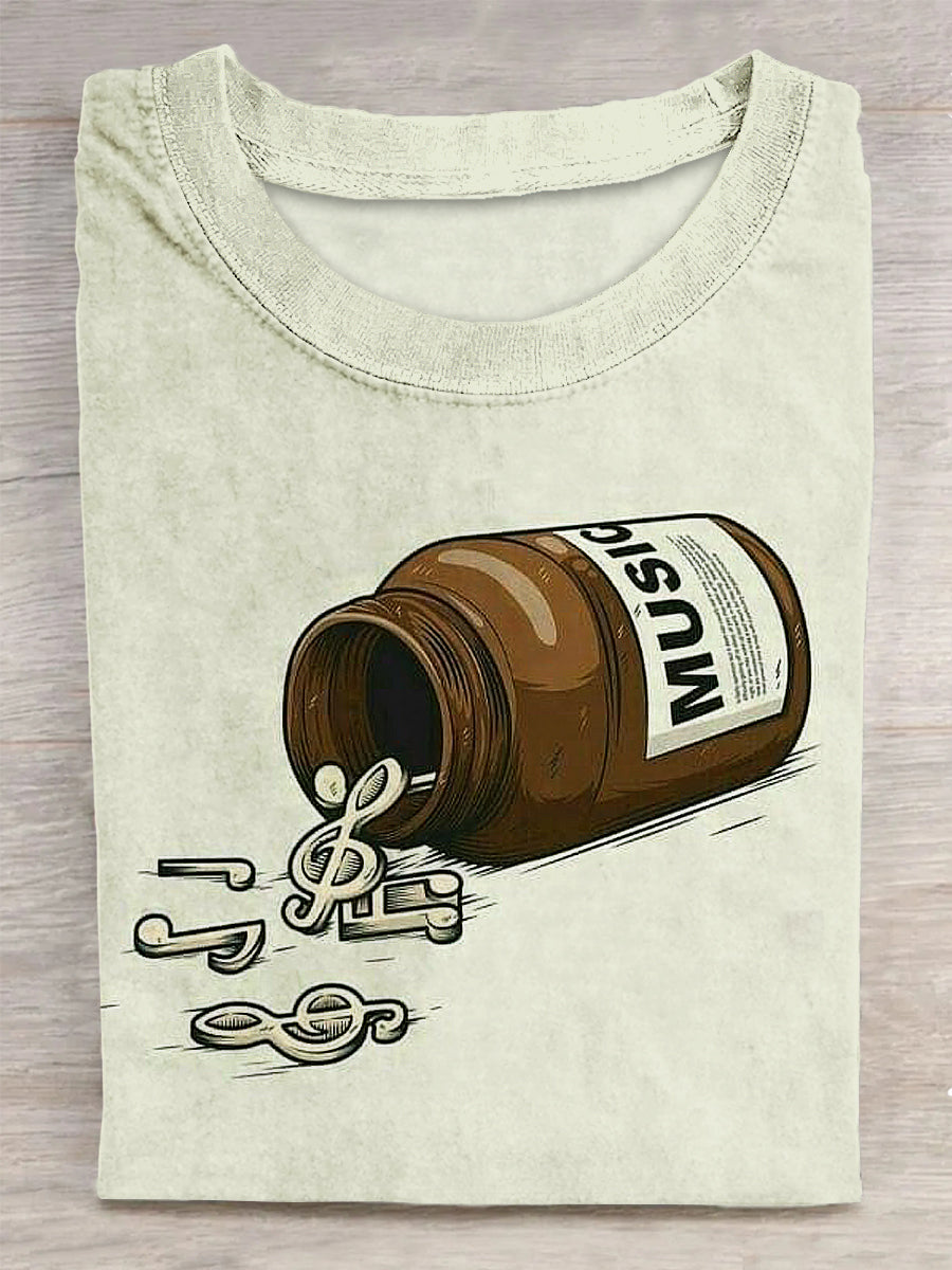 Music Printed Vintage Fashion Loose Short Sleeve T-Shirt