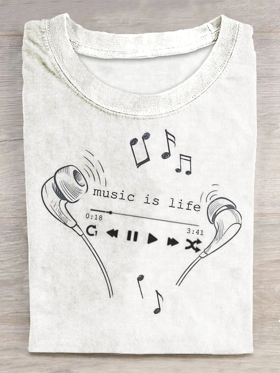 Music Printed Vintage Fashion Loose Short Sleeve T-Shirt