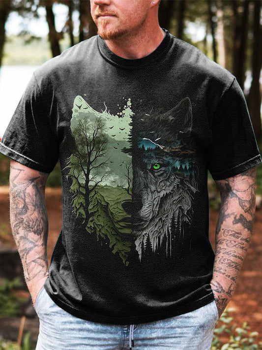 Wolf Printed Vintage Fashion Loose Short Sleeve T-Shirt