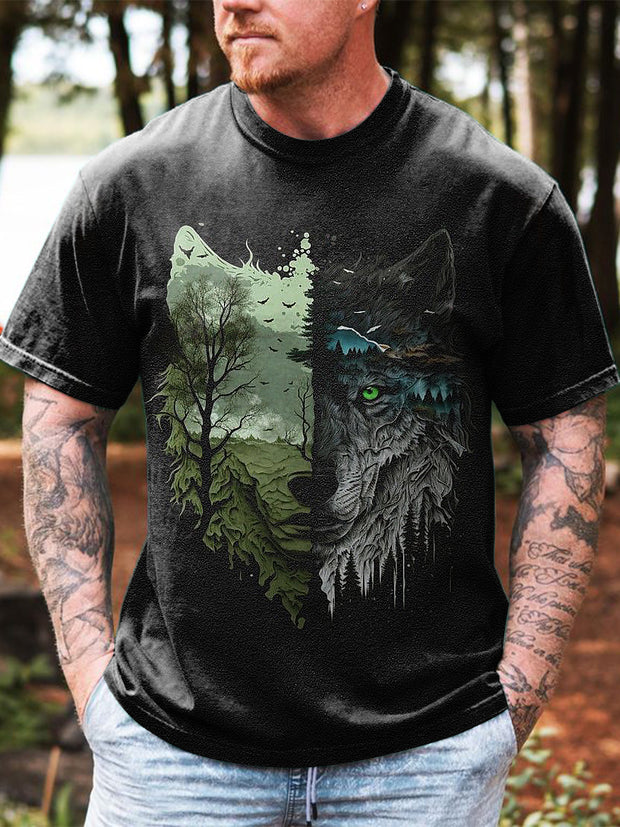 Wolf Printed Vintage Fashion Loose Short Sleeve T-Shirt