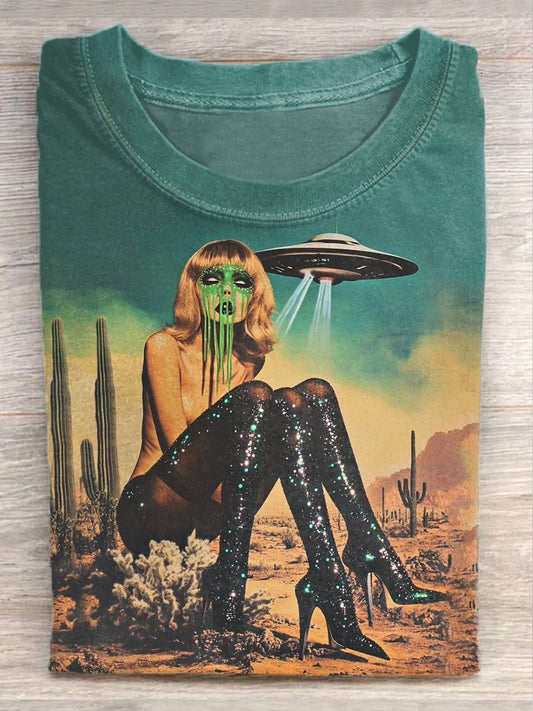Retro Funny Illustration Print Casual Short Sleeve T-Shirt