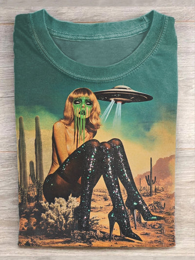 Retro Funny Illustration Print Casual Short Sleeve T-Shirt