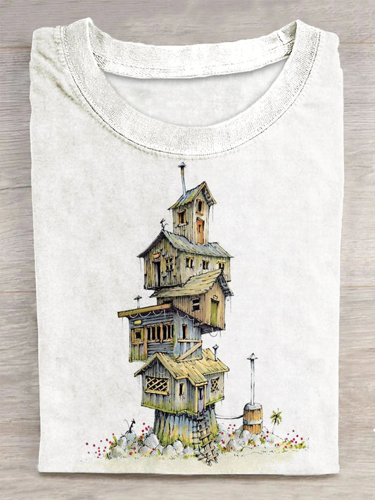 Unisex Interesting House Printed Vintage Fashion Loose Short Sleeve T-Shirt