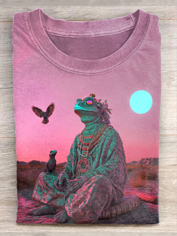 Unisex Funny Meditation Illustration Printed Casual Short Sleeve T-shirt