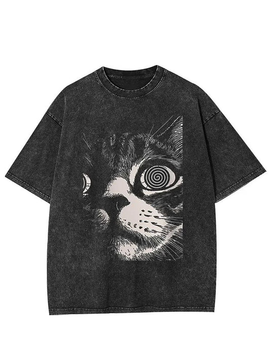 Psychedelic Cat Print Short Sleeve T-Shirt