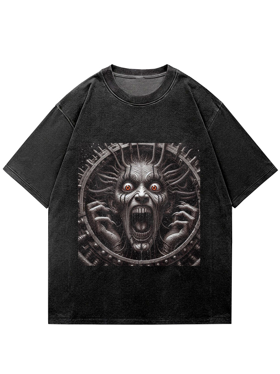 Horror Face Illustration Print Short Sleeve T-Shirt