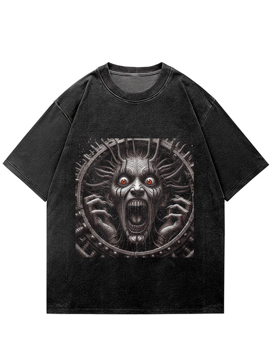 Horror Face Illustration Print Short Sleeve T-Shirt