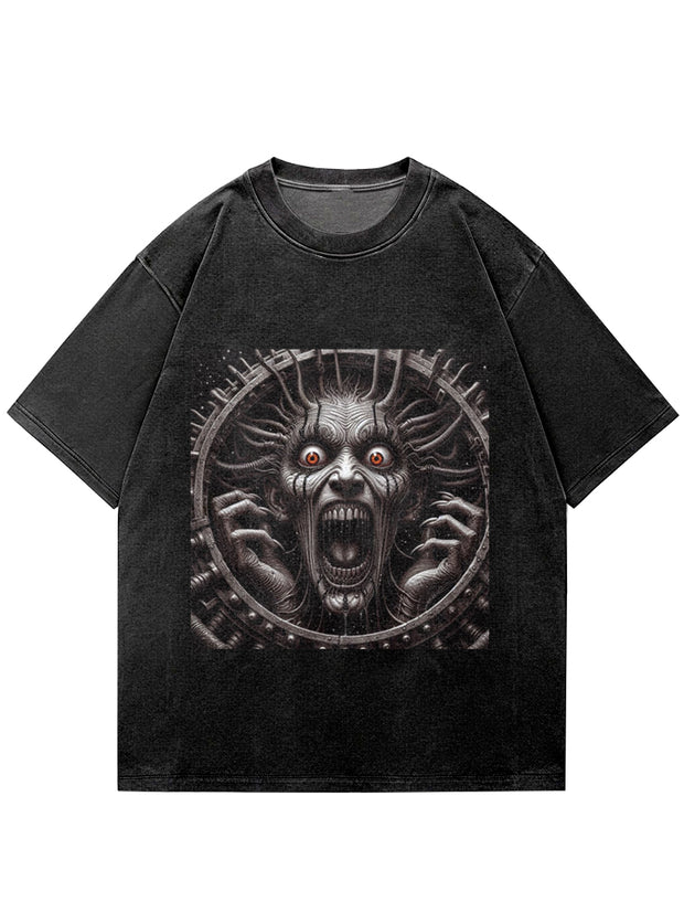 Horror Face Illustration Print Short Sleeve T-Shirt