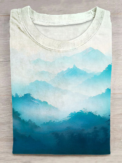 Unisex Mountain Printed Vintage Fashion Loose Short Sleeve T-Shirt