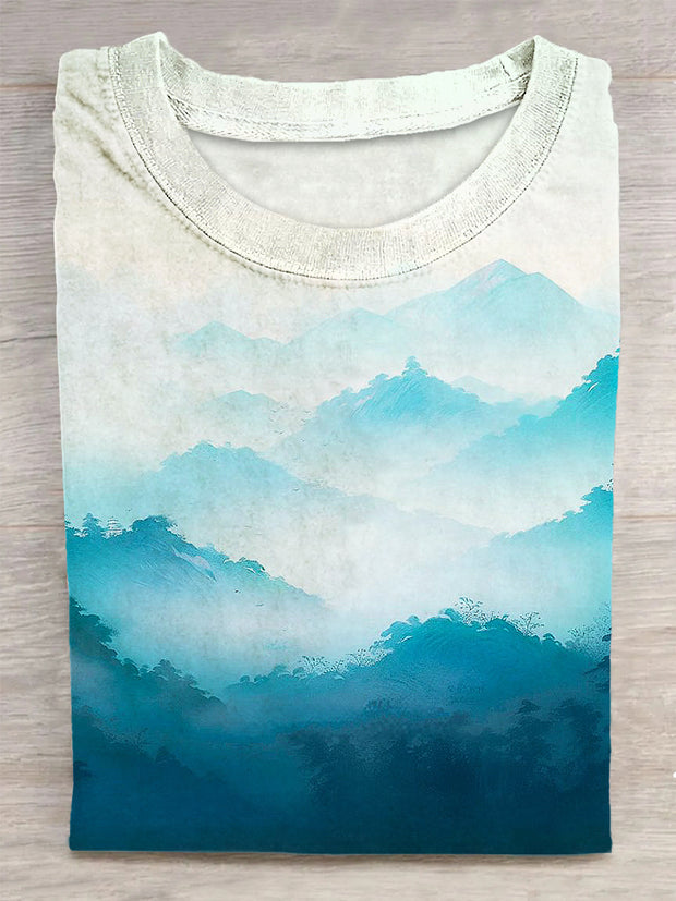 Unisex Mountain Printed Vintage Fashion Loose Short Sleeve T-Shirt
