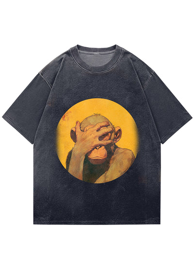 Funny Monkey Illustration Print Short Sleeve T-Shirt