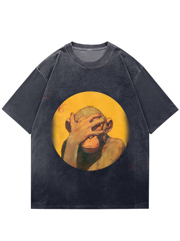 Funny Monkey Illustration Print Short Sleeve T-Shirt