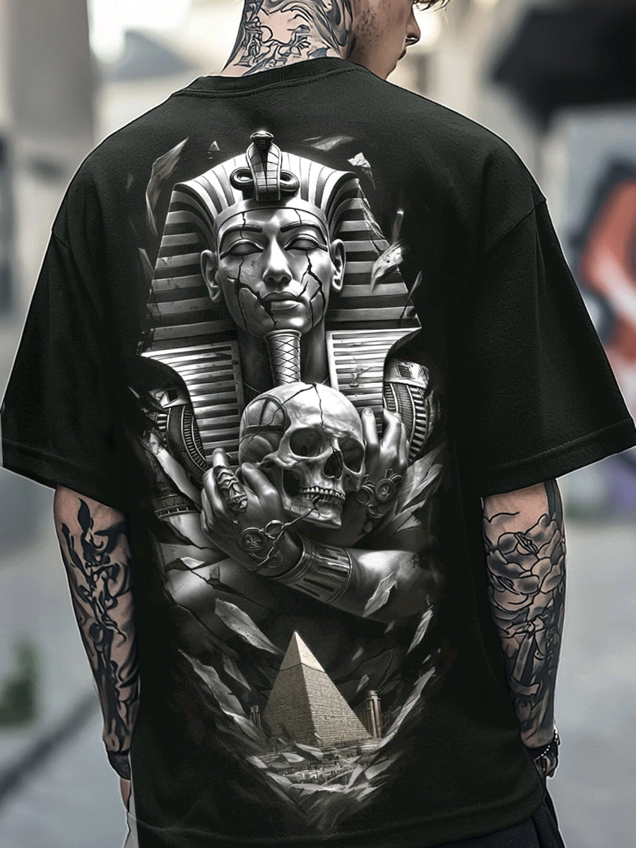 Retro Skull Print Cotton Short Sleeve T-Shirt