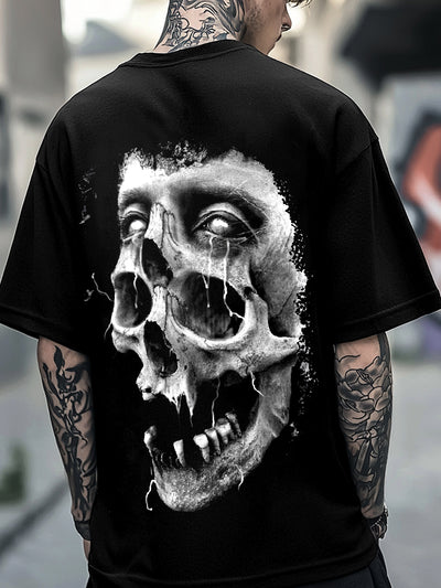 Retro Skull Print Cotton Short Sleeve T-Shirt