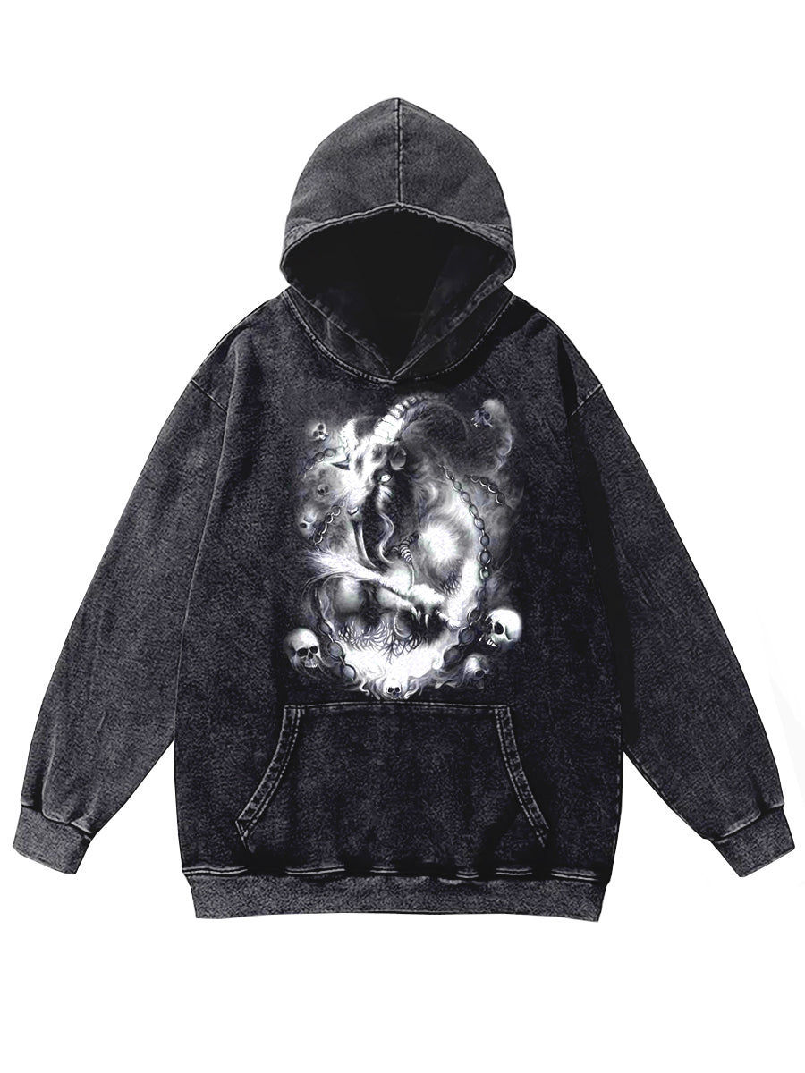 Retro Graffiti Skull Print Casual Hoodie