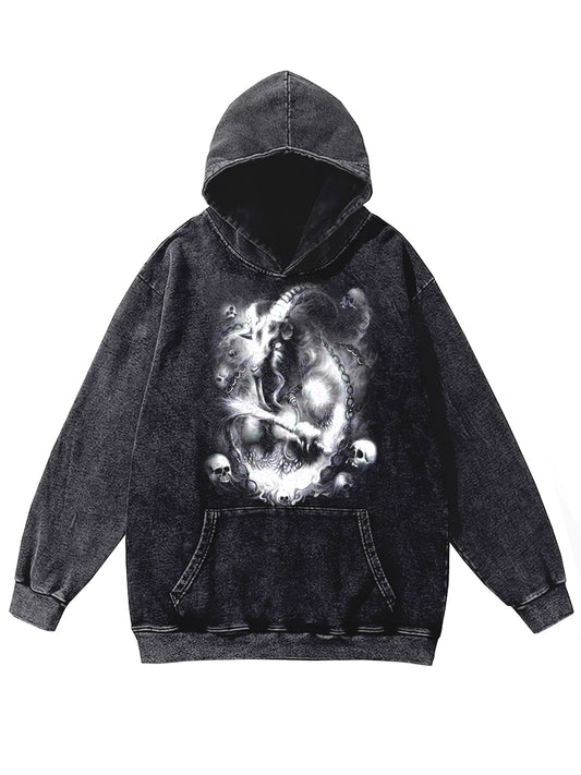 Retro Graffiti Skull Print Casual Hoodie