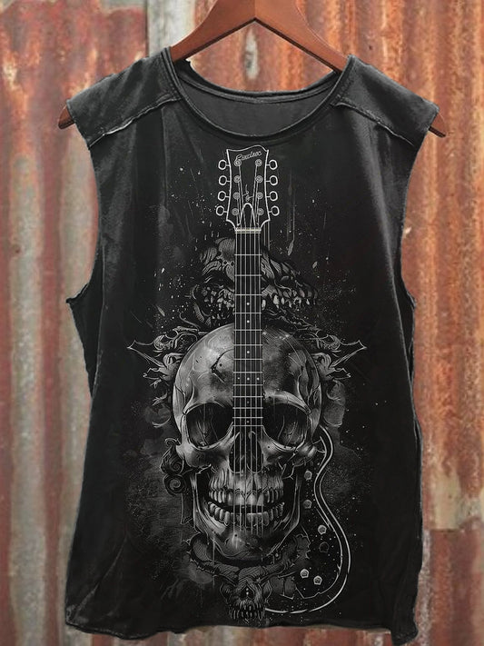 Men's Casual Skull Guitar Printed Tank Top