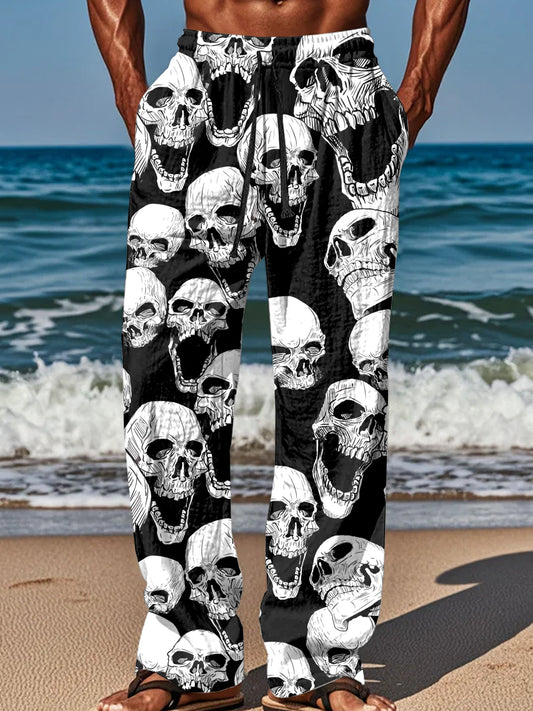 Fashionable Skull Illustration Printed Casual Pants