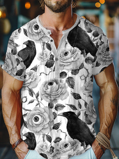 Retro Fashion Graffiti Print Casual Three Button Short Sleeve T-Shirt