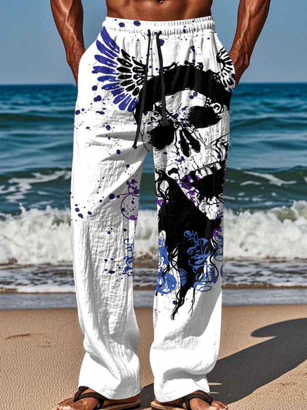 Fashionable Skull Illustration Printed Casual Pants