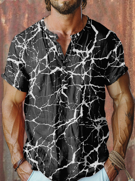 Retro Fashion Graffiti Print Casual Three Button Short Sleeve T-Shirt