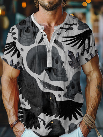 Retro Fashion Graffiti Print Casual Three Button Short Sleeve T-Shirt