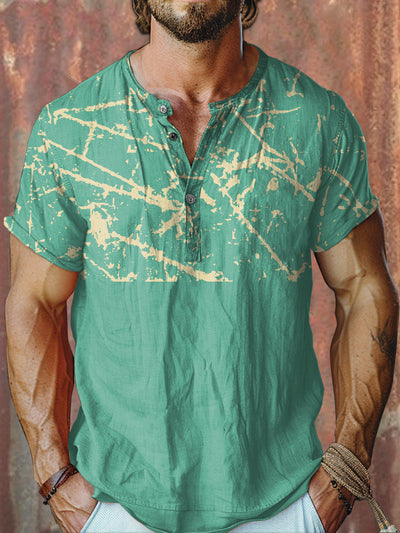 Retro Fashion Graffiti Print Casual Three Button Short Sleeve T-Shirt
