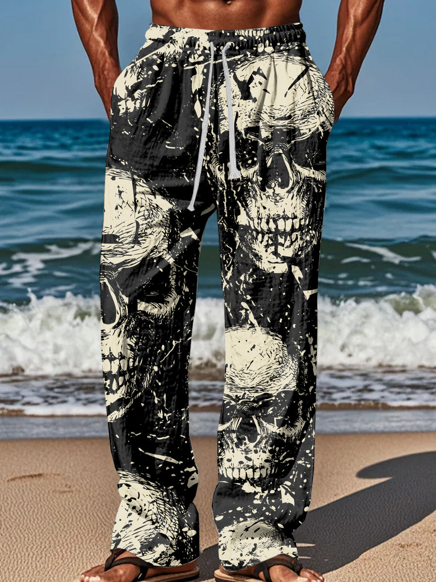 Fashionable Skull Illustration Printed Casual Pants
