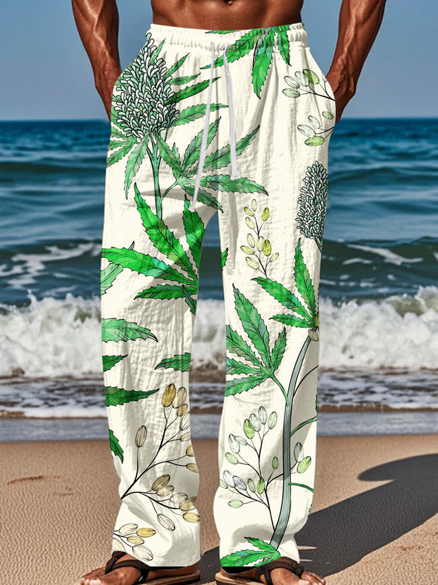 Stylish Graffiti Cannabis Leaf Print Casual Pants